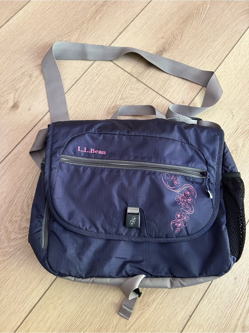 L.L.Bean Navy Crossbody Messenger Bag with Pink Accents